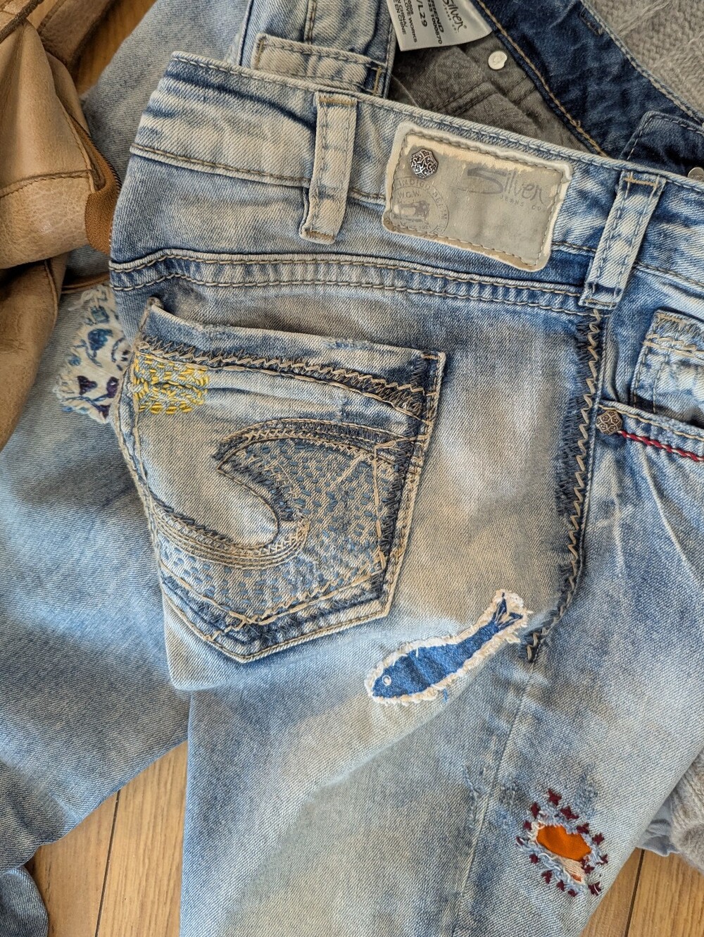 Silver Jeans OOAK Sashiko Boro Inspired Hand-stitched Atelier Patched Distressed